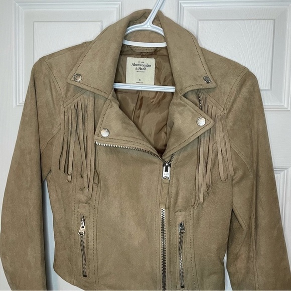 ABERCROMBIE Faux Suede Moto Tassel Tan Jacket small - Picture 4 of 8